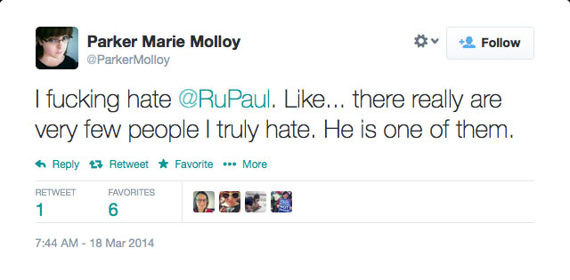 Parker Molloy Expresses Hate for RuPaul on Twitter